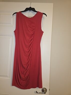 MICHAEL Michael Kors Red Sleeveless Ruched Midi Dress